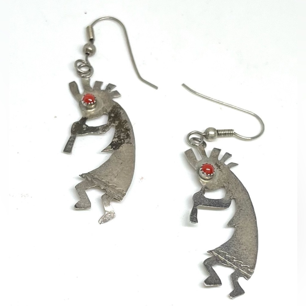 Vintage Sterling Kokopelli Coral Earrings
